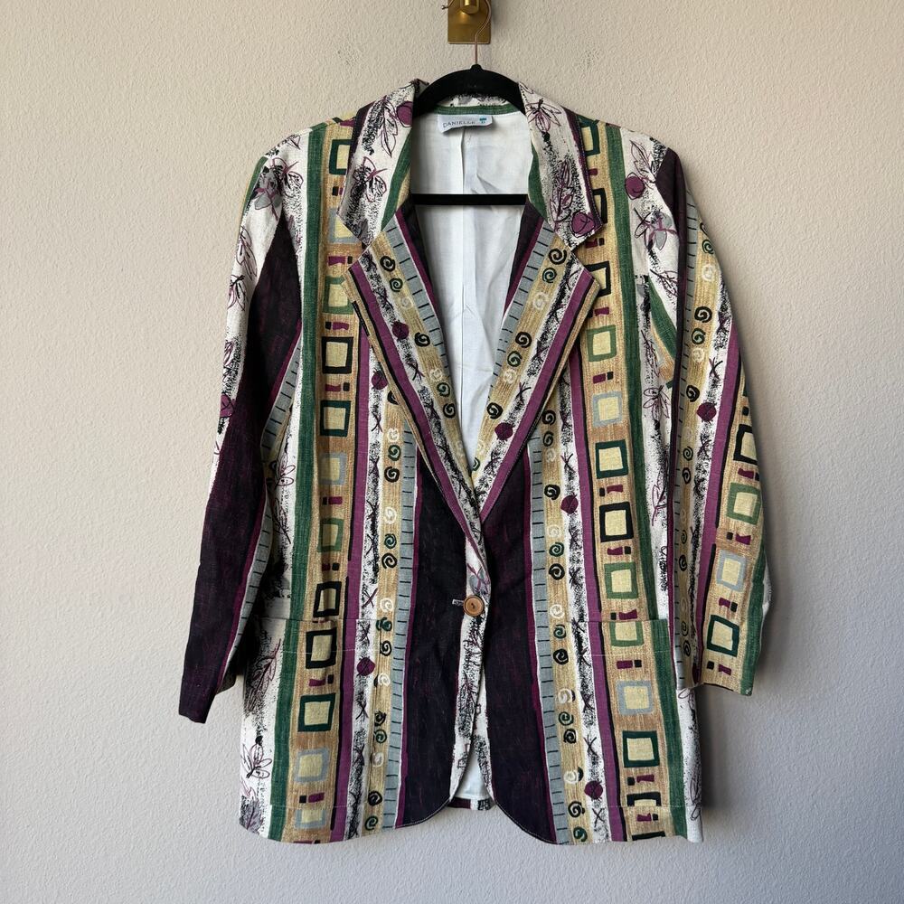 Vintage Danielle B Multicolor Abstract Geometric Blazer Size S - Picture 2 of 7